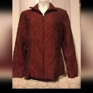 Chico's Dark Red Quilted Zip Up Jacket, Size 1 (size medium)